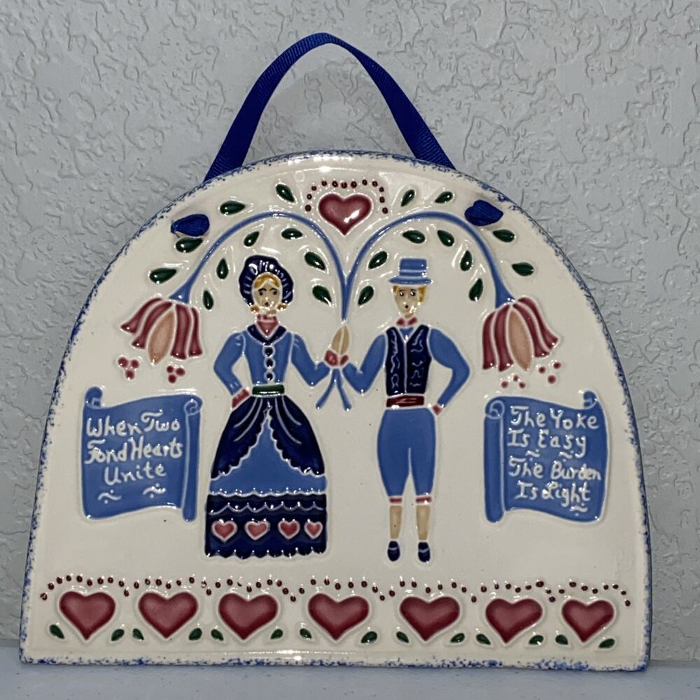 J Duban Designs Handmade Ceramic Marriage 2 Hearts United Wall Hanging Plaque